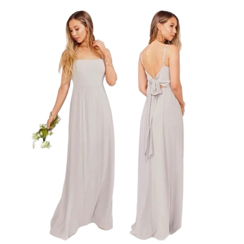 NWT Show Me Your MUMU Lauren Tie Maxi Dress Dove Grey Chiffon